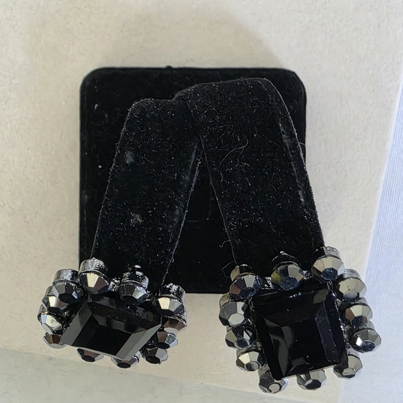 Silver and Black Glam Clip On Earrings - Picture 5 of 9